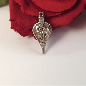 Vintage Silver Floral Fireplace Bellow Pendant or Charm Jewelry Making Gift